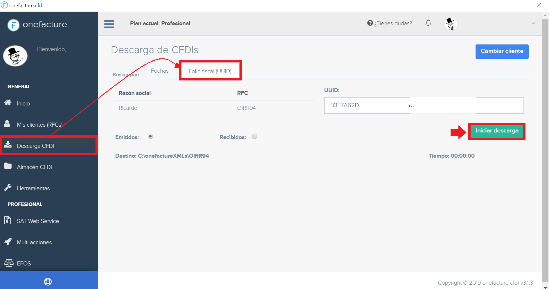 Captura formulario de descarga por UUID - módulo descarga