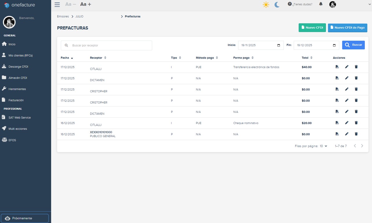 Captura módulo descarga xml - selección de cliente