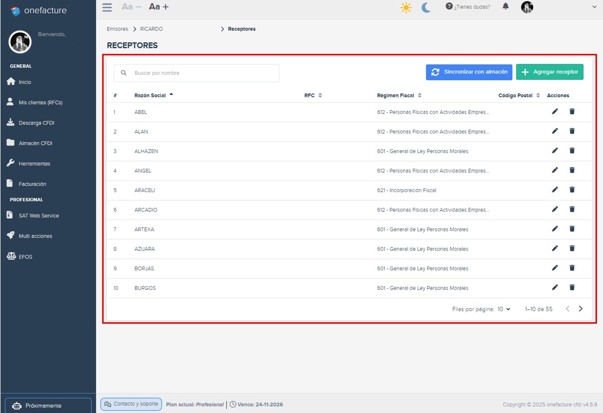 Captura módulo descarga xml - selección de cliente
