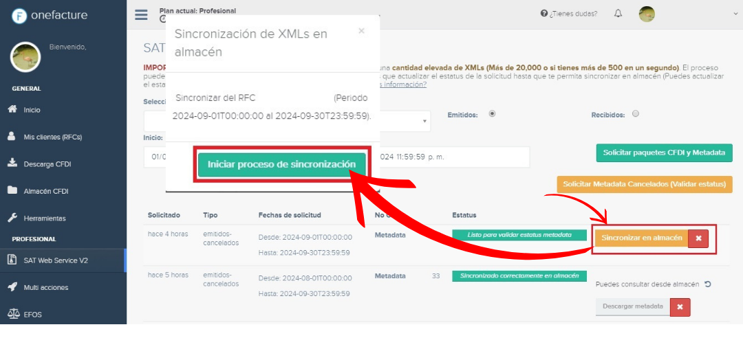 Captura módulo validación de estatus por Metadata